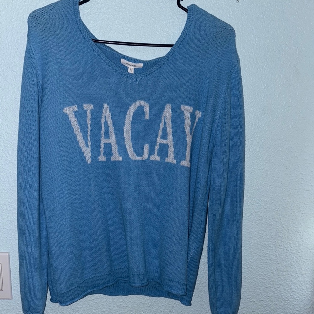 Maurices Blue V-Neck VACAY Sweater
